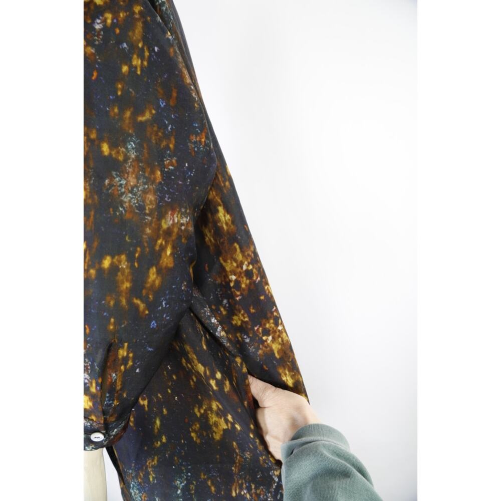 Yavi Button Down Silk Blouse Abstract Painted Designer Top Luxury Size S - Picture 6 of 11